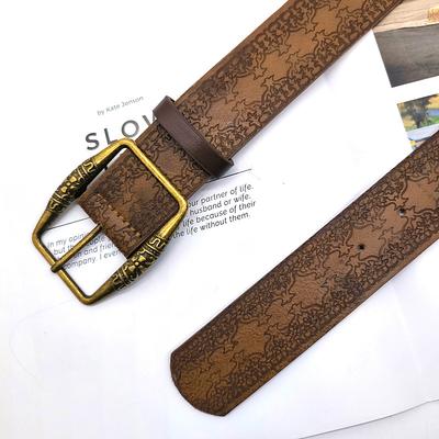 American Retro Engraved Pattern Decorative Belt Ethnic Style With Jeans Belt High-End Brown
