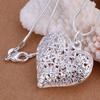 1pc Silver Plated Exquisite Hollow Heart Pendant Necklace For Fashion Women Charm Wedding Gift Jewelry Accessories