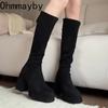 Winter Platform Thick Heels Woman Knight High Boots Sexy Round Toe Stripper Party Shoes Female Vintage Stretch Slim Long Booties