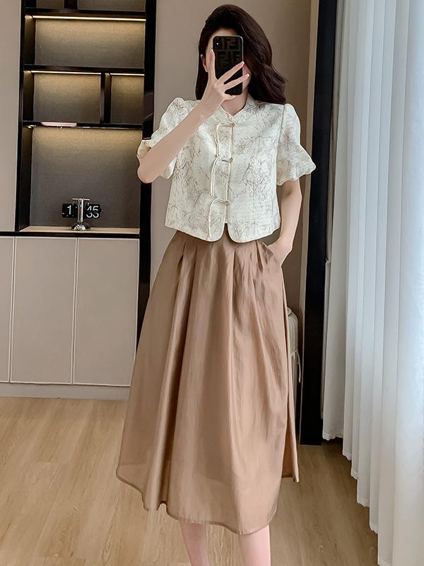 Xiaxin Real Shot Chinese-Style Skirt Set: New Two-Piece Outfit with Light National Style Half-Length Skirt