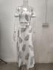 European & American Summer French Bohemian Print Midi Dress Set for Women 2026