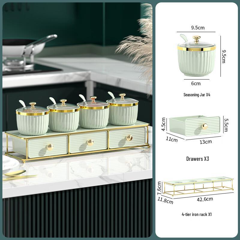 Deouxingguang 4-Grid Spice Jar Set with Storage Rack