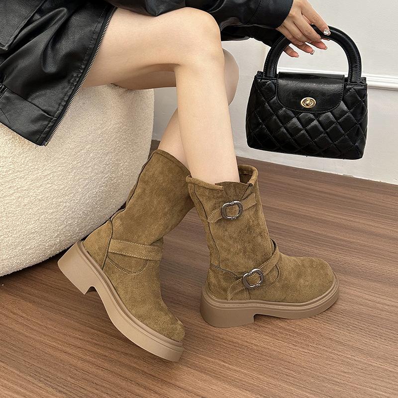 Martin Boots Women's Spring and Autumn Single Boots with Skirt British Style 2025 New Thick-soled Buckle Boots Stacking Locomotive Short Boots