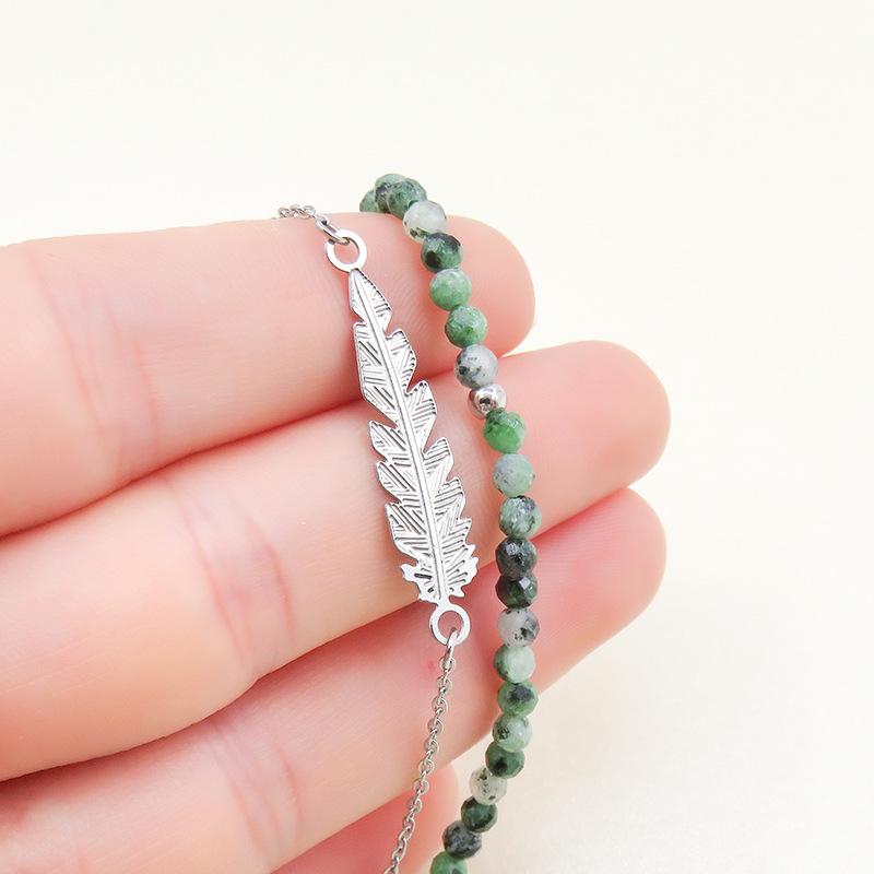 High-end Red and Green Treasure Natural Stone Beaded Women's New Double-layer Collarbone Chain