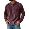 Men's Henley Long Sleeve T-Shirt Vintage Washed Denim Casual Tops Button Down Crew Neck Loose Fit Daily Streetwear for Men