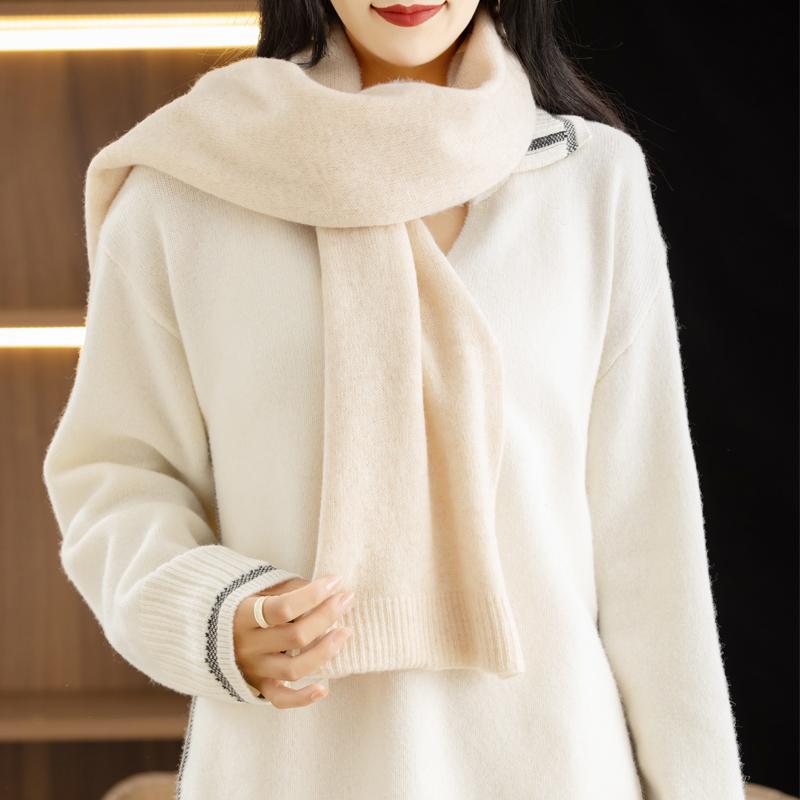 Women's Cashmere Shawl Scarf 100% Merino Wool Pure Color Sleeved Shawl Autumn Winter Outdoor Warm Shawl Scarf
