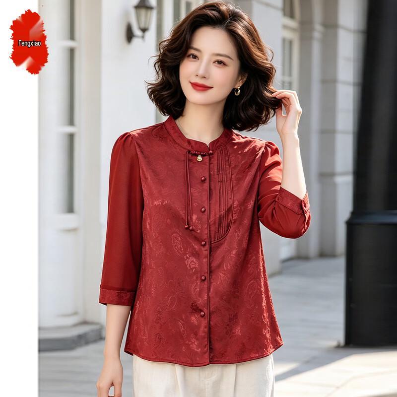 Women s Floral Print Pleated Seven-Quarter Sleeve Shirt XL