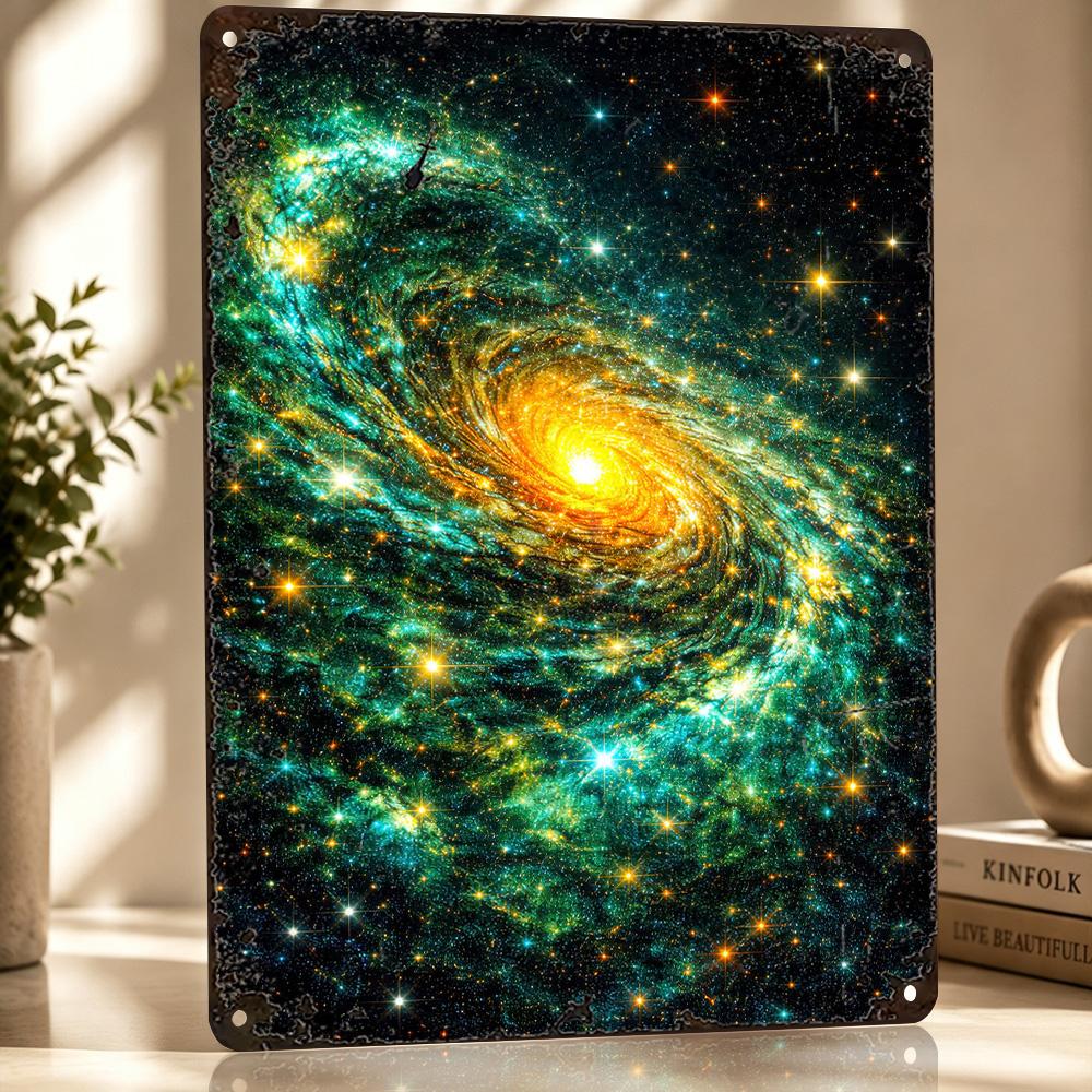 Vibrant Spiral Galaxy Personalized D Textured Metal Poster Wall Art Vintage Tin Signs for Home Decor Accessories Room Ornaments