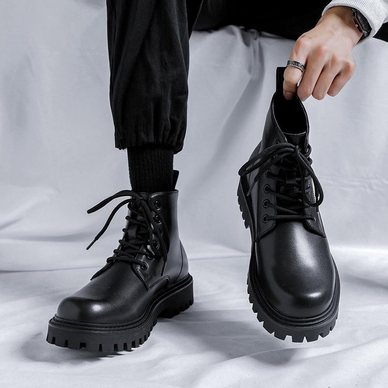 Men's Leisure Original Leather Boots Black Tide Platform Shoes Cowboy Autumn Winter Boot Business Office Dress Ankle Botas Male
