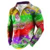 Mardi Gras Themed Long Sleeve Polo Shirt, Unique Carnival Mask Pattern