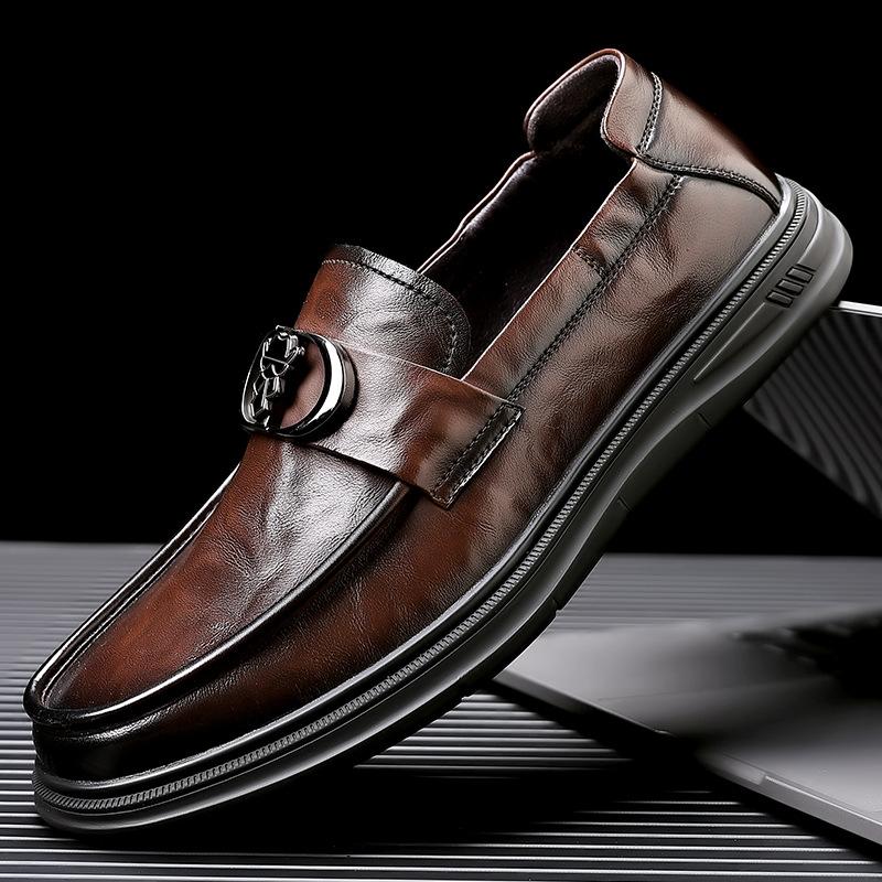 Fashion Spring Autumn Genuine Leather Loafers for Men Fashion Casual New Designer Shoes Male Solid Color Shallow Mouth Luxury Shoes Man