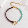 Bohemian Turquoise Leather Bracelet with Vintage Stone Beads for Women