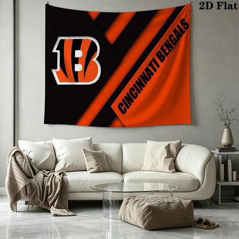 Cincinnati Bengals Logo Wall Tapestry Aesthetic Wall Hanging Printed Fabric Blanket Decorative Tapestries for Bedroom Living Room Home Decor