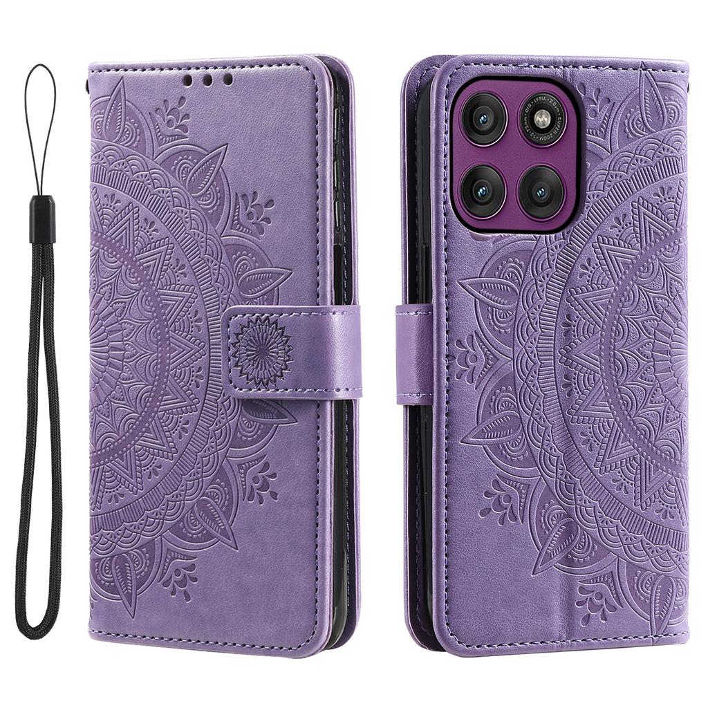 For Motorola Moto G56 5G Stand Case Imprinted Totem PU Leather Wallet Phone Cover with Wrist Strap