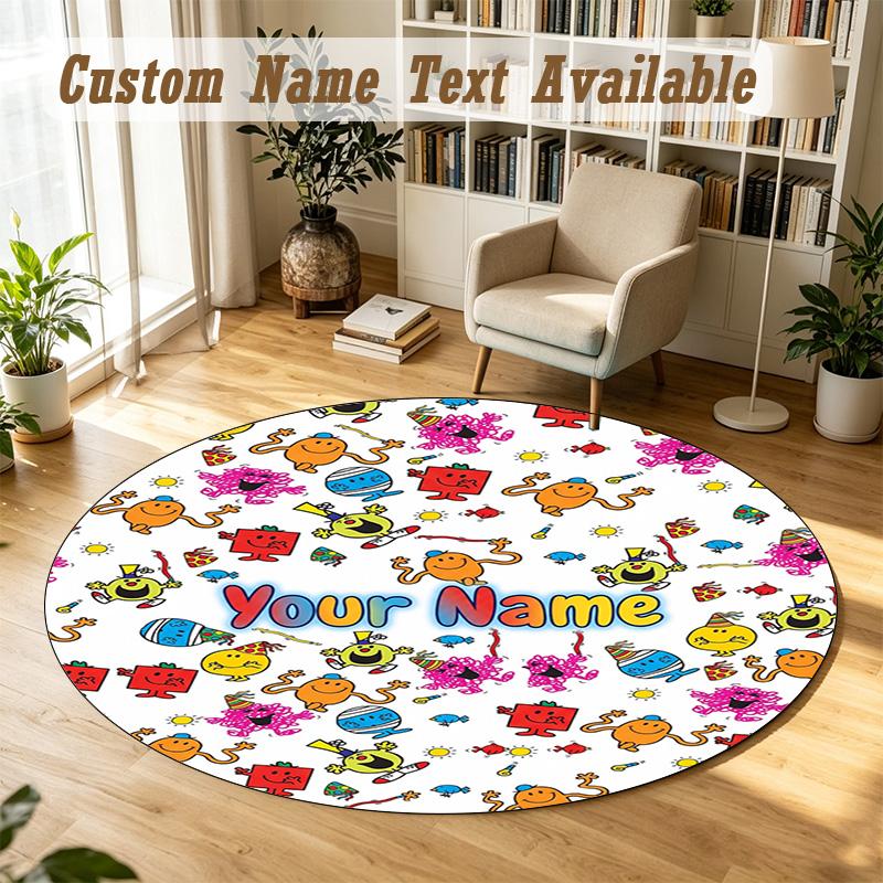 Round Rug Custom NameMr. Men & Little Miss Pattern Non Slip Carpet Home Floor Decor