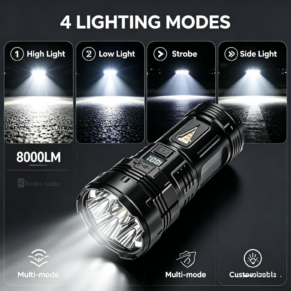 7 LED High-power LED Strong Light Flashlight 18650 USB C Rechargeable with Side Light Multifunctional Outdoor Hiking Camping Light