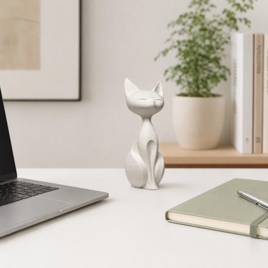 Figuritas de Gato Impresas en 3D, Adornos Blancos Mate, Estatua de Gato Estilo Nórdico, Escultura Artística Minimalista de Gato para Decoración de Escritorio de Oficina en Casa