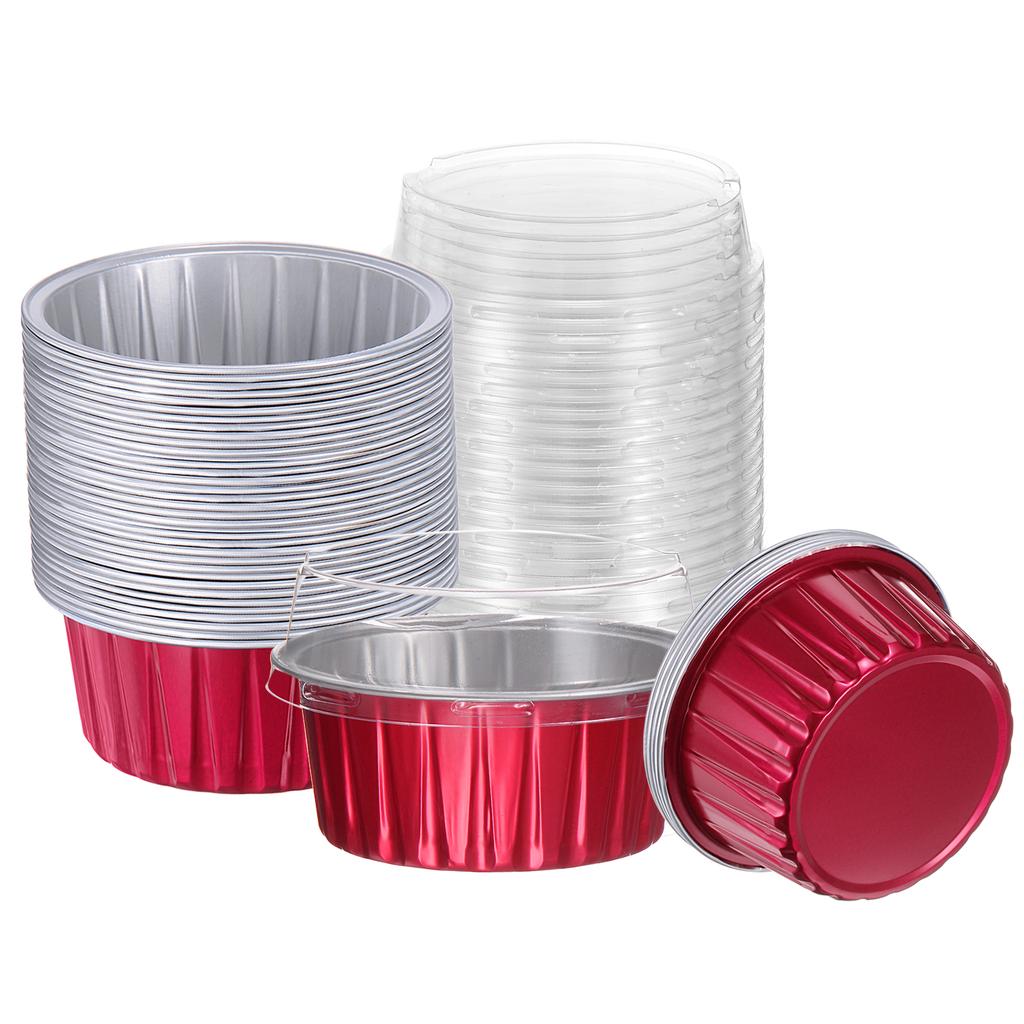 100Pcs Baking Cups with Lids Aluminum Foil Liners Mini Disposable Containers Cups Holders Cases Boxes Pans for Dessert Wedding