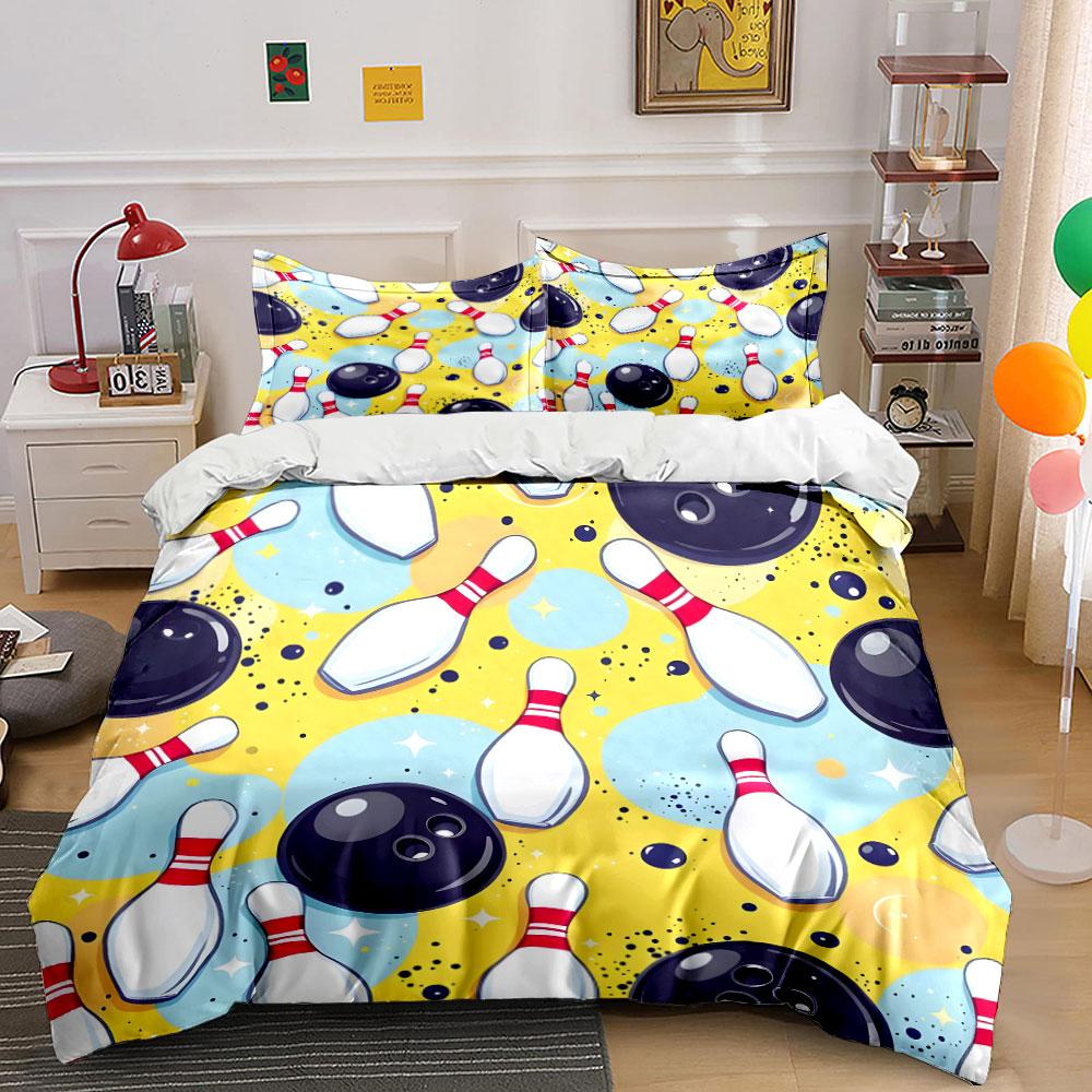 "Bowling Set for Fun Games" kid's and adults' bedroom decor, Exquisite three-piece bedding set gift