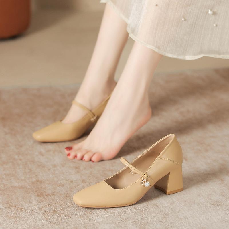 

Туфлі-човники на товстому підборі з квадратним носком, жіночі з м якої шкіри, з можливістю носити двома способами, професійне робоче взуття Мері Джейн 40