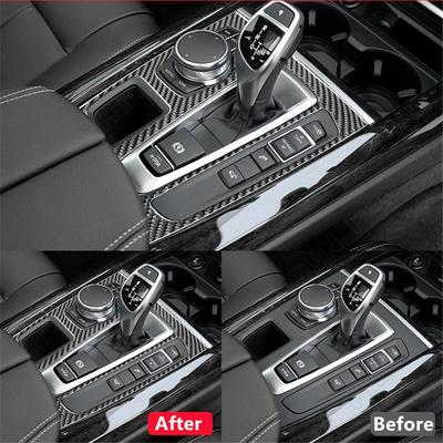1 Pc Carbon Fiber Car Gear Shift Panel Cover Trim For 2014 - 2018 BMW X5 F15 RHD