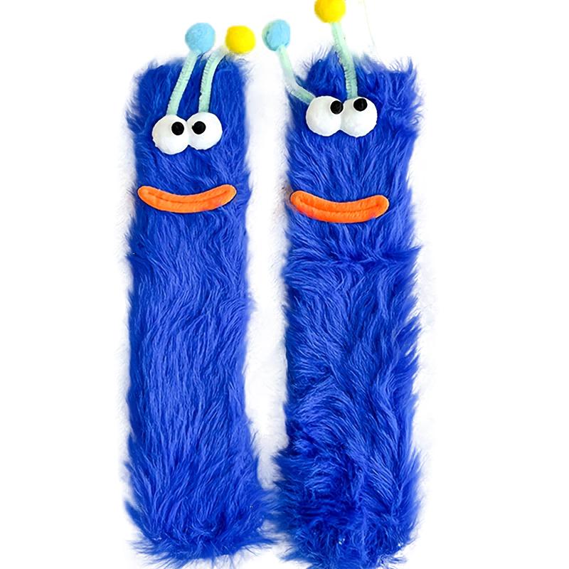 Winter Big Mouth Monster Design Warm Candy Colors Funny Lounge Sock Plush One Size Comfortable Furry Socks Gift Multi-color