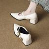 83656-1 Huidong County Daling Schuhe Mary Janes Damenschuhe Dicker Absatz Hohe Absätze Frühling Einzelne Schuhe Damen Spitz Kleine Lederschuhe