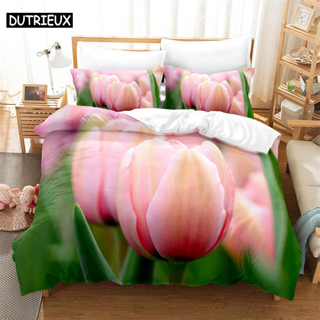 Tulip Duvet Cover Set Double bed 200x200cm 3D Flower Quilt Cover 220x240 King Bedding Sets Twin Size 3PCS 2PCS Single 140x210