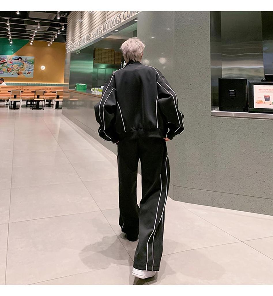 Blouson Jersey mit Reißverschluss Koreanisch Locker Plus E1230C D.IIZOO Herren Zip-Up Set, Sweatshirt, 2-teiliges Set, Sportbekleidung, Streetwear, Stil, Elegant, Lässig,