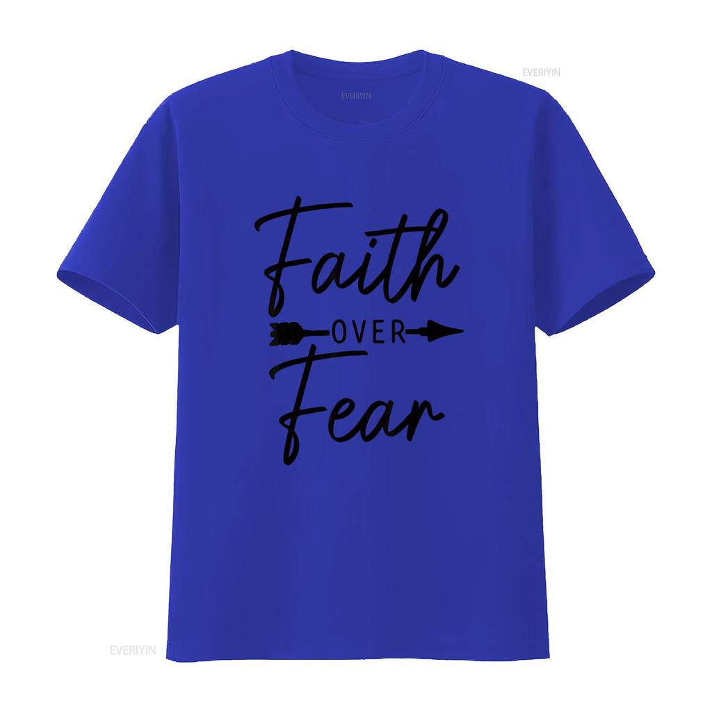 Womens Faith Over Fear Christian Religious Bible Verse T Shirt vintage Washed homme fashion Soft Comfortable Stylish