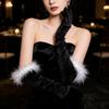 Elbow Length Satin Long Gloves Feather Trim Elbow Length Gloves Feather Trim Gloves  Cosplay