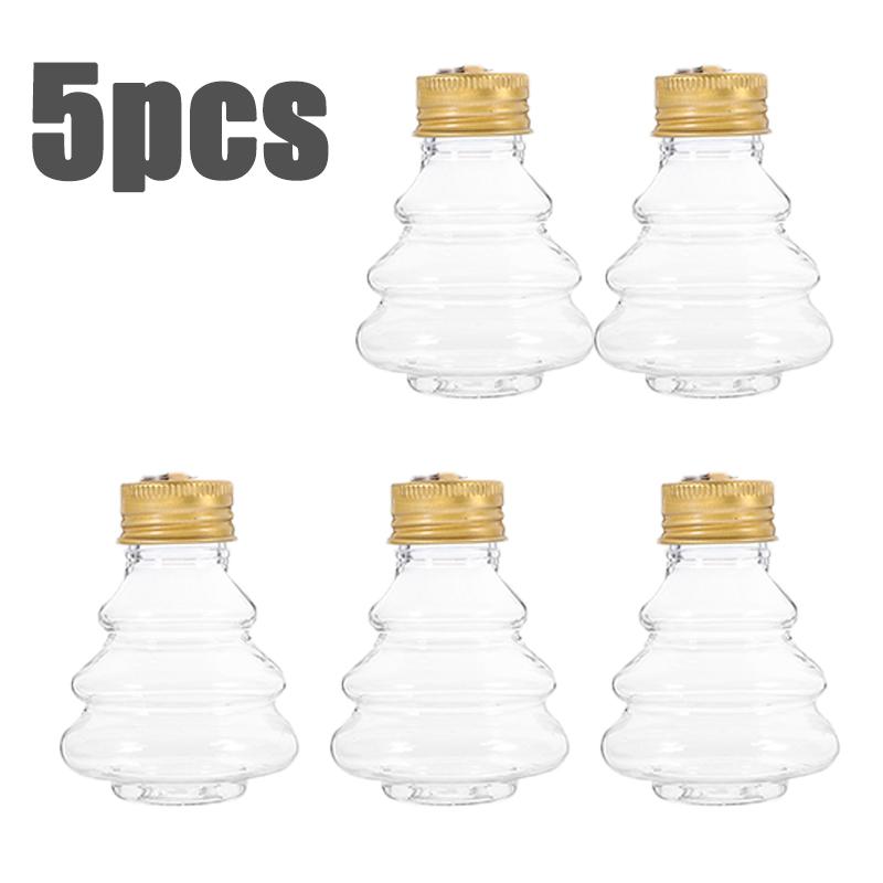 5/10PC Xmas Tree Shaped Hanging Ornament Bottle Party Transparent Plastic Candy Jar Decor Charm Cap Christmas Beverage Bottle