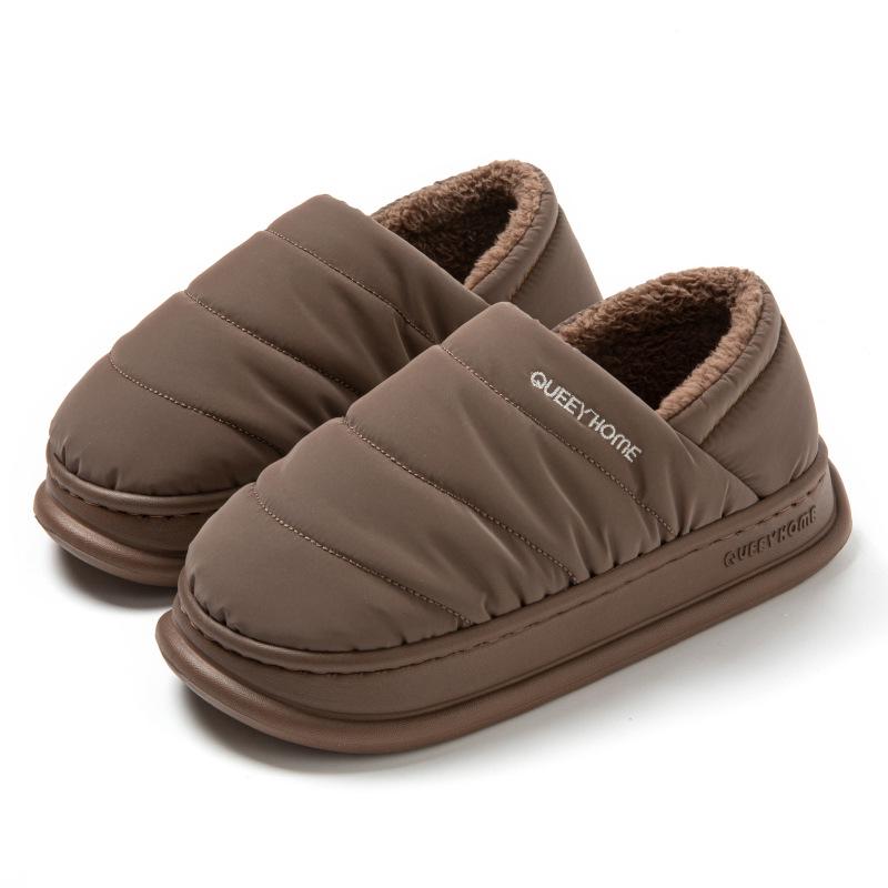Waterproof Cotton Slippers: Men's & Women's Plush, Non-Slip, Warm Indoor Winter Footwear