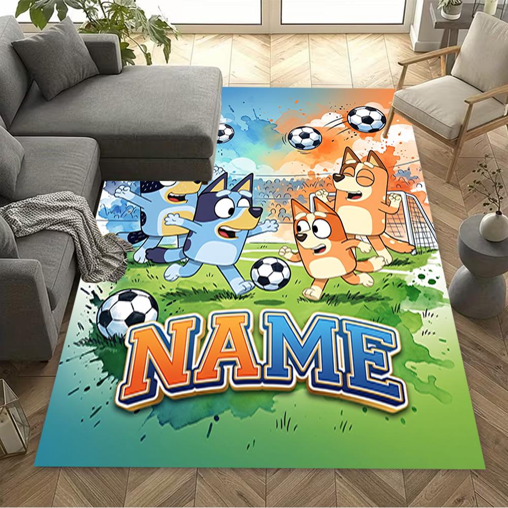 Soccer Fun Bluey Customize Your Name Area Rug Design for Bedrooms Dining Room Living Rooms Foyer Antislip Carpet Office home decor Wedding Party Gift