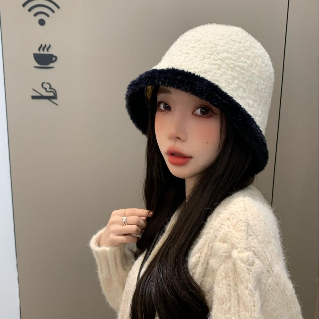 Autumn and Winter Face Showing Japanese Style Wool Bucket Hat Knitted Warm Fisherman Hat Outdoor Leisure