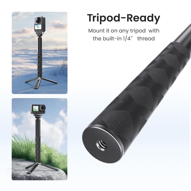 Extendable 120cm Camera Extension Stick With Fast Magnetic Mount Works With Most Action Cameras Black