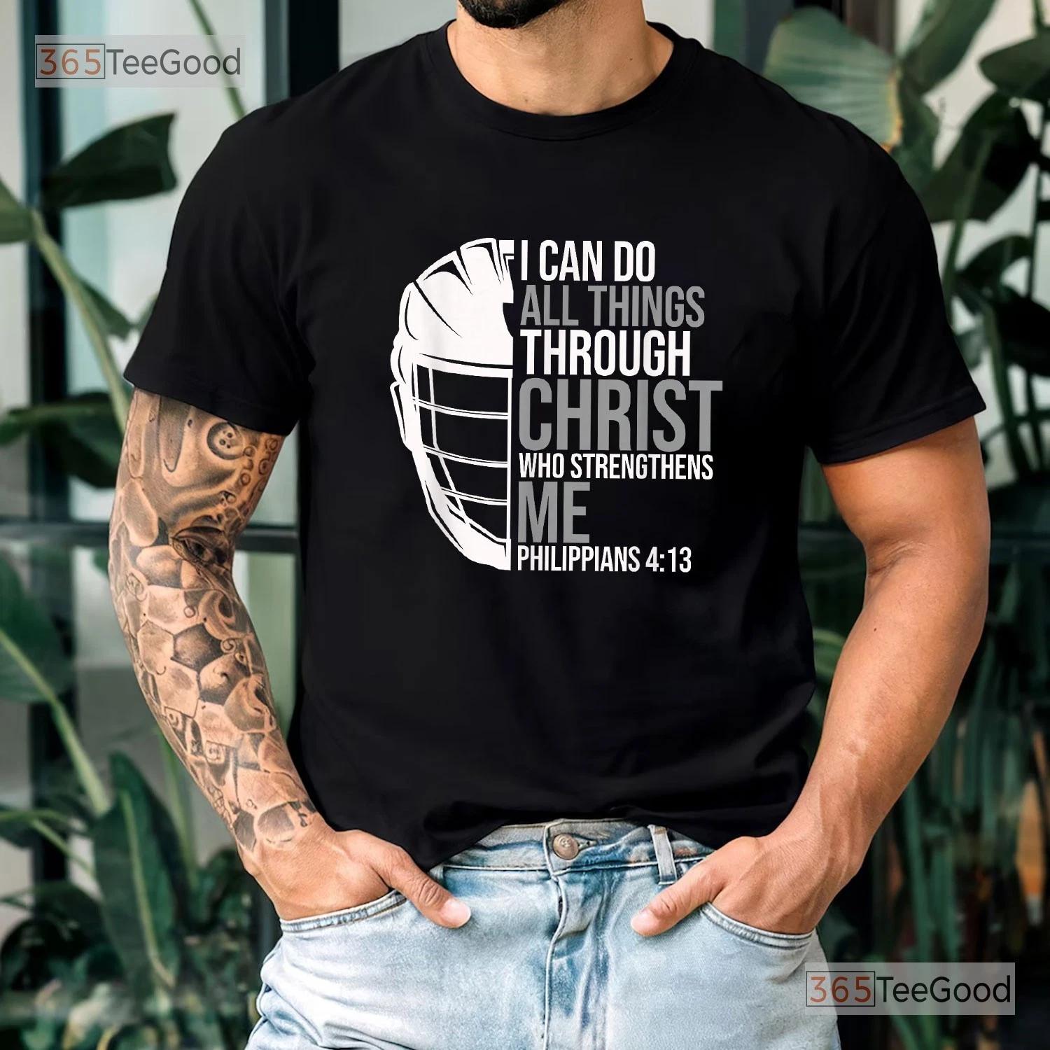 Philippians 4 13 Lacrosse Player Tee, Christian Bible Verse Lax Graphic Shirt XL