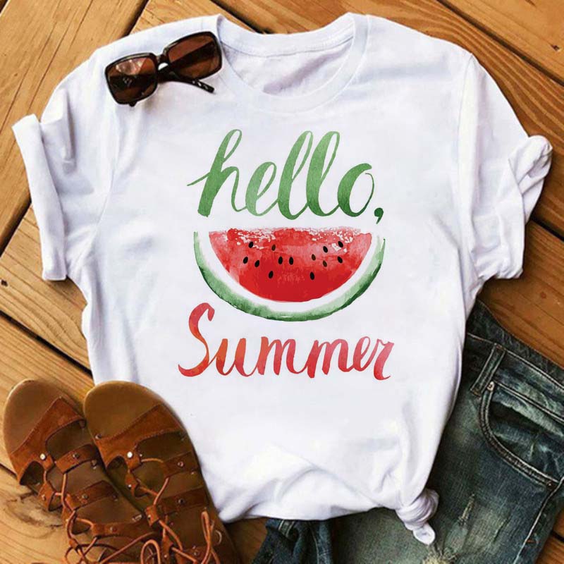 Maycaur Tee Women T-shirt Summer Short Sleeve Avocado Print Clothes Fashion Cartoon Fruit Graphic T Shirt Kawai Female Tops TEE