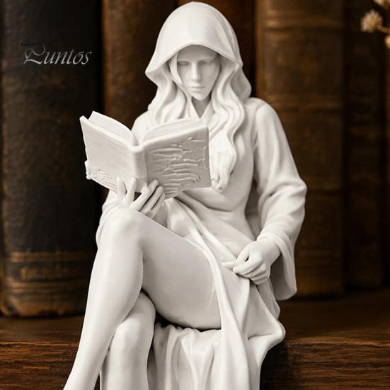 3D Printed Home Accents Ghost Girl Reading Statue, Elegant Faceless Figurine, Minimalist White Desk Cute Figurine Decor for Shelf Edge, Gothic