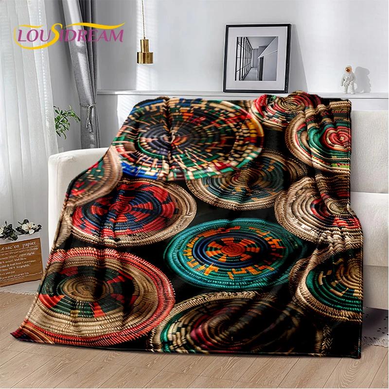 3D Ethiopia Colorful Flower Woven Art Baskets Mandala Soft Plush Blanket,Flannel Throw Blanket for Living Room Bedroom Bed Sofa