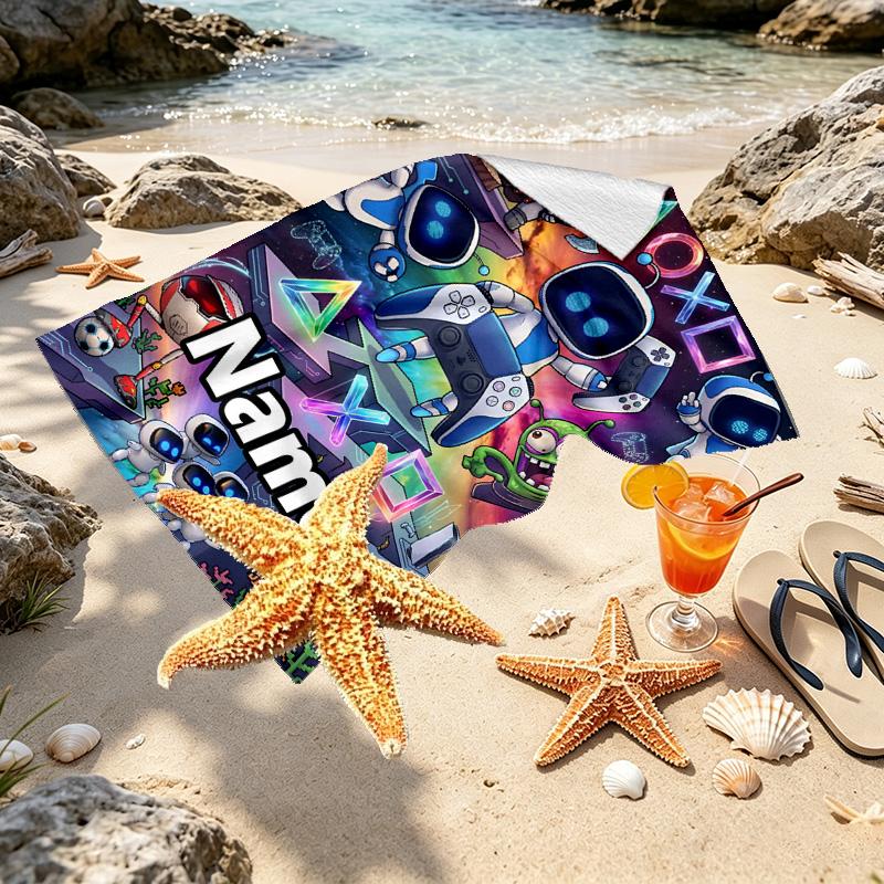 Custom Name Personalized Cosmic Bot Crew Print Beach Towel, for Trip Camping Beach Party Home Decor, Birthday Gift for Family & Friends