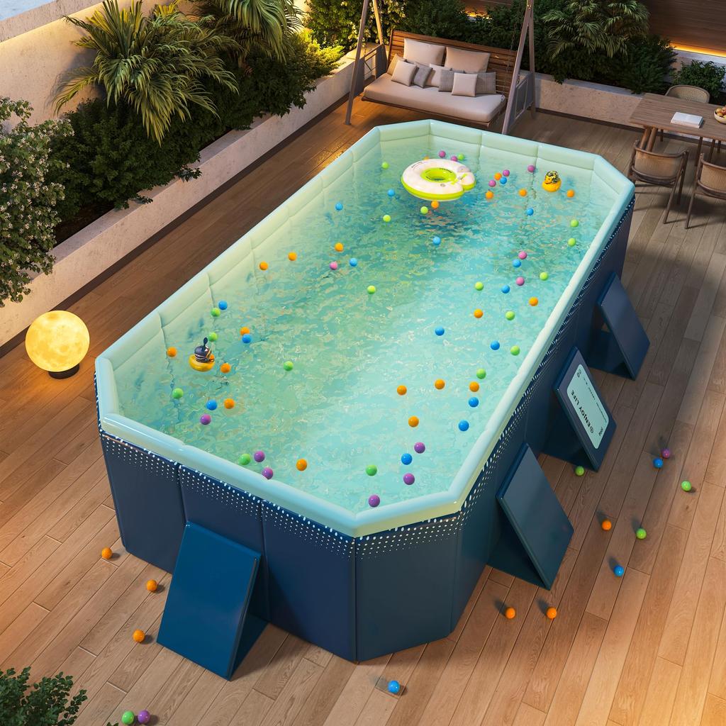 Hyindoor Inflatable Pool, 2.1m, No Inflation Required, Foldable, Large Pool for Kids and Pets, Easy Storage, Home Use, Water Play Pool, Heat