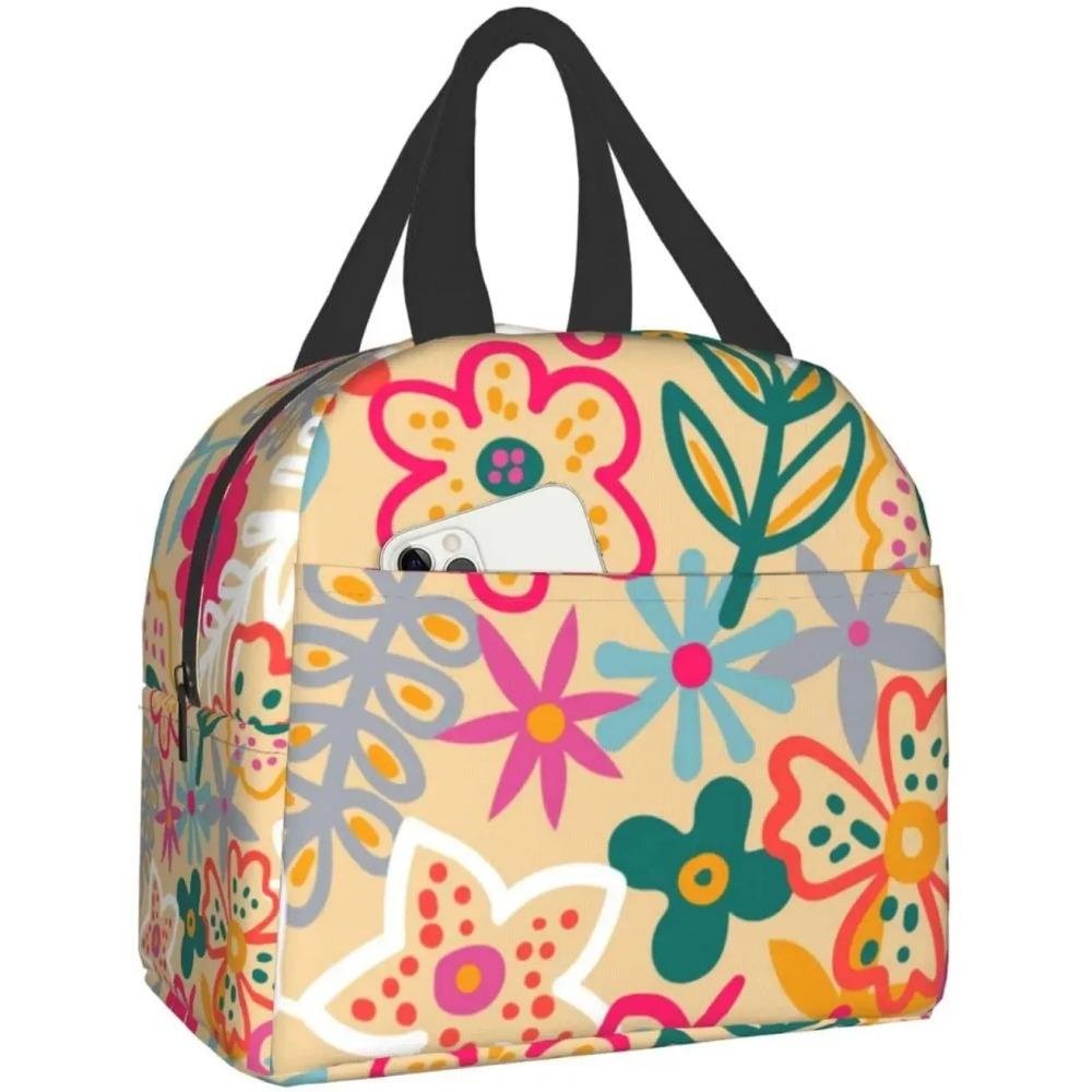 Lunchtasche Buntes Blumenmuster Isolierte Lunchbox Kühlfach Gefrierbar Thermisch Wasserdicht Lunch Tragetasche für Reise Arbeit Wandern Picknick
