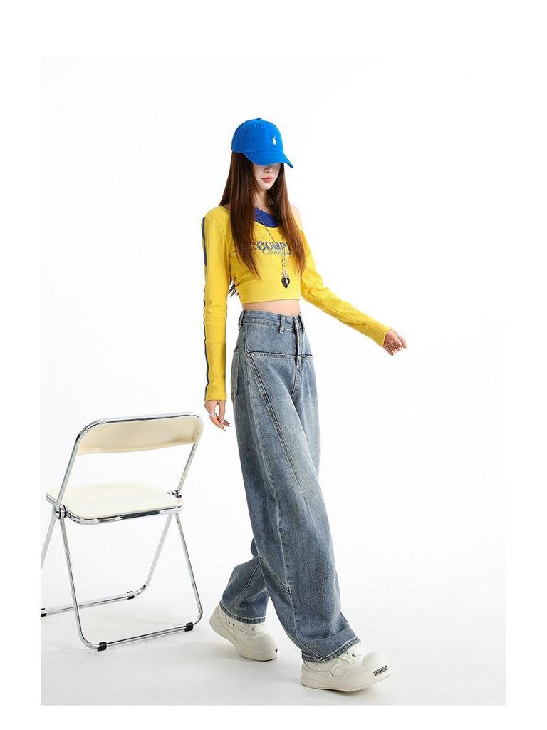 Retro Wide-Leg Jeans for Women - Spring Plus Size, Loose Fit, Floor-Length Pants