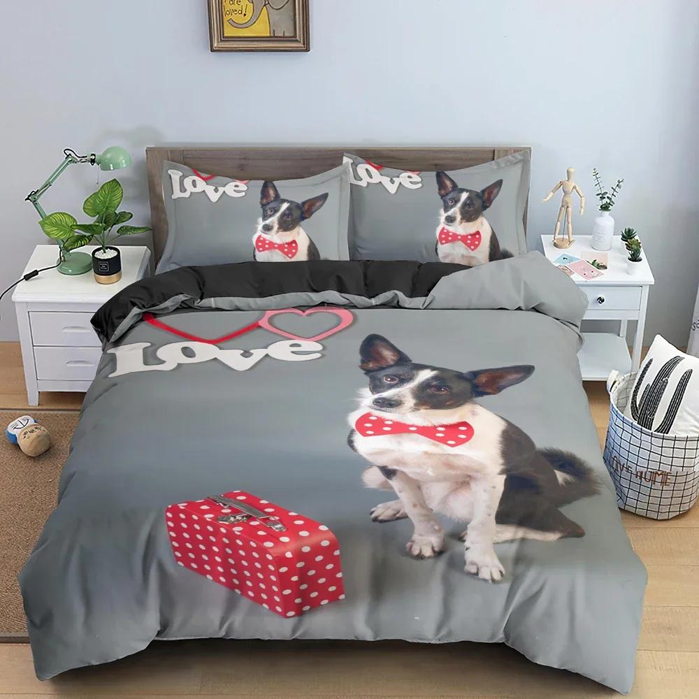 Cartoon Bulldog Dog Bedding Set Roses Duvet Cover Bedroom Comforter Cover Single Twin King Size Quilt Cover Home Textile 23Pcs