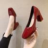 Summer square head single shoes female celebrity patent leather high heels thick heel pedicure shallow mouth foot cover professional shoes