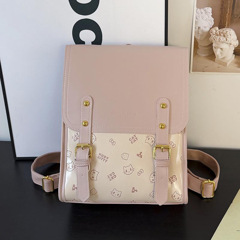 Schoolbag retro British style backpack 1011 new large-capacity embossed cat Japanese college style fashion versatile backpack