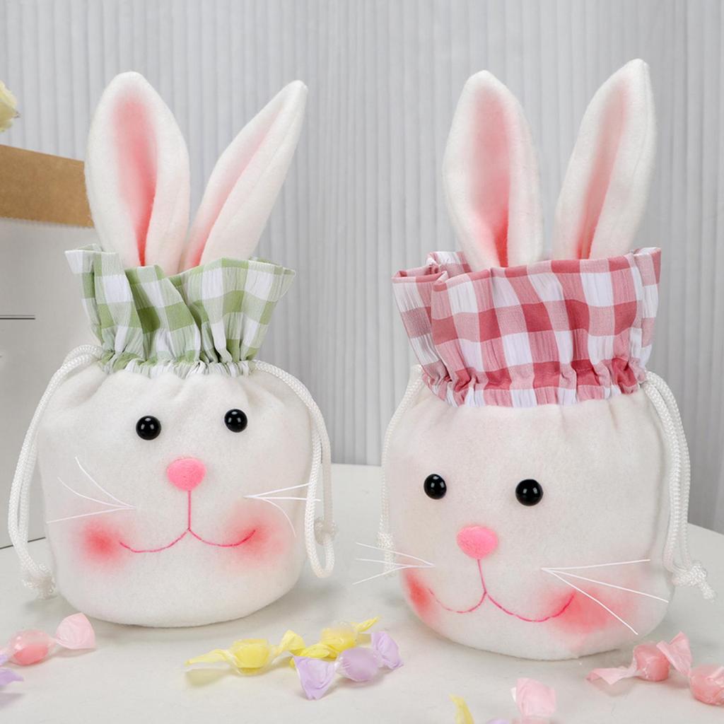 Easter Rabbit Candy Bag Large Cute Long Ears Bunny Plush Drawstring Gift Bag Easter Treat Bags Spring Decor For Kids Boys Girls