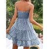 French style Sweet Small Floral Collar Waist Hugging High-Grade Fairy First Love Style Frill Hem Sling Dress