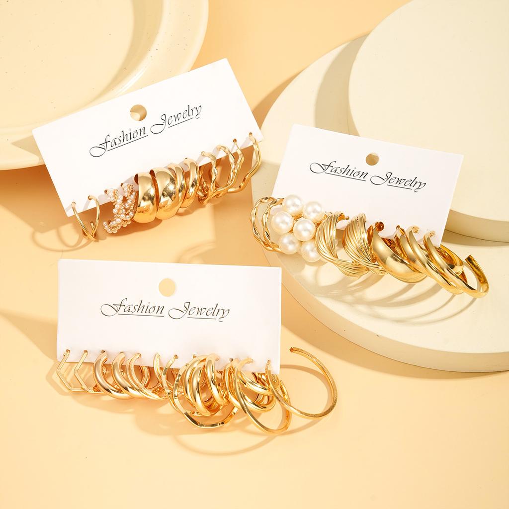 17 Pcs New Exaggerated Gold Color Pearl Earrings Sets Boho European And American Temperament Circle Earring Trendy Jewelry Gifts